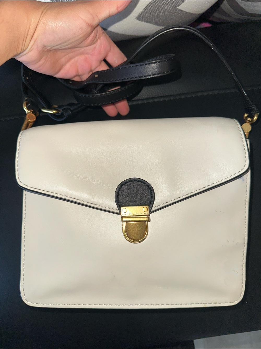 Marc by Marc Jacobs Cream and Black Crossbody Bag with Gold Hardware